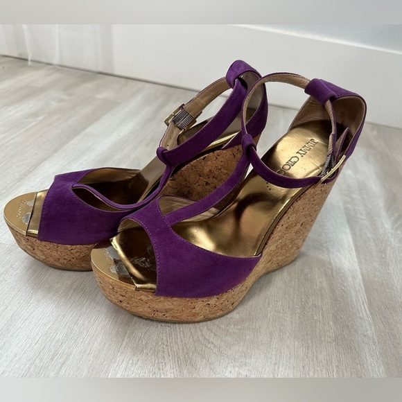 Jimmy Choo Purple Wedge Suede Upper Heels for Women Size 37.5 us 7 - Picture 1 of 9